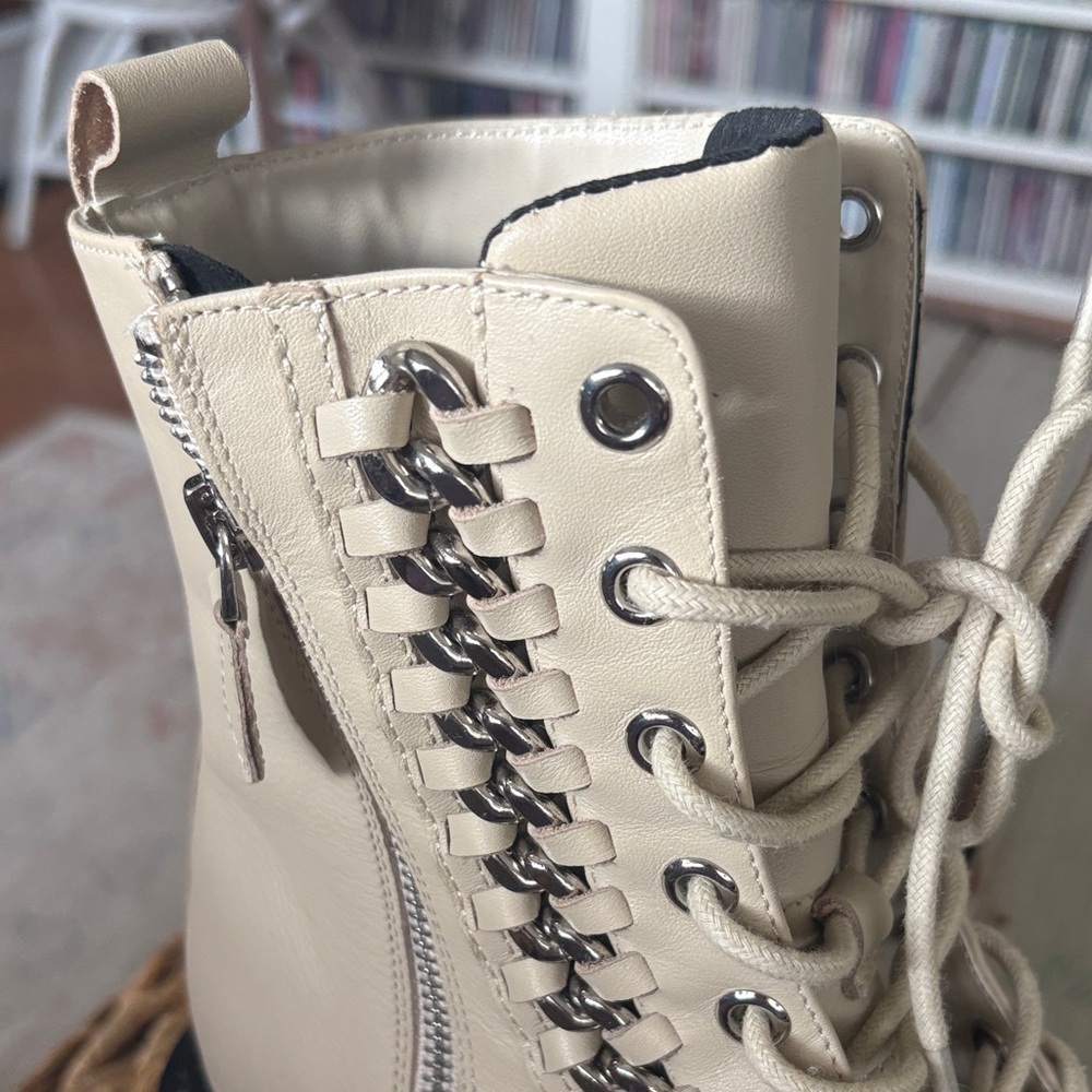 Rebecca Minkoff Cream Lace-Up Combat Boots NEW - Picture 5 of 6